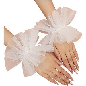 Women's White-A Fingerless Wrist LengthCuffs Gloves Bridal Wedding Party Prom